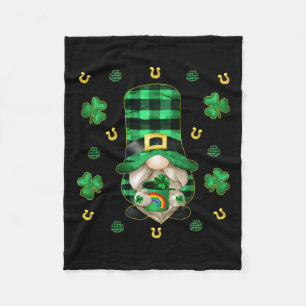Unique Gnome St. Patricks Day - Cute Buffalo Plaid Fleece Blanket