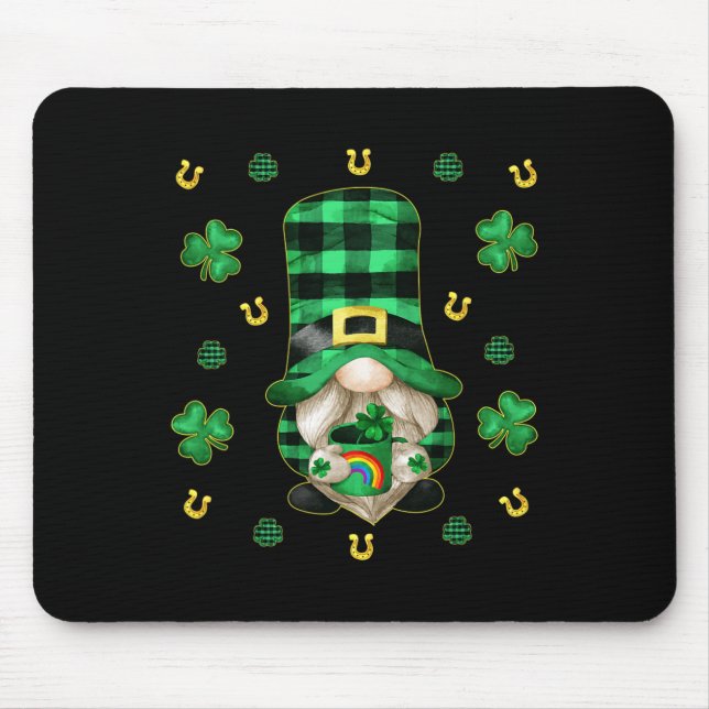 Unique Gnome St. Patricks Day - Cute Buffalo Plaid Mouse Mat (Front)