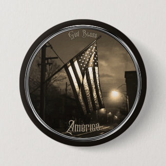 Unique God Bless America Flag at Night in the City 7.5 Cm Round Badge