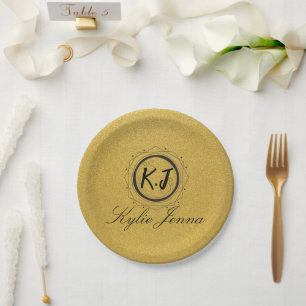 Unique gold and black elegant script calligraphy paper plate