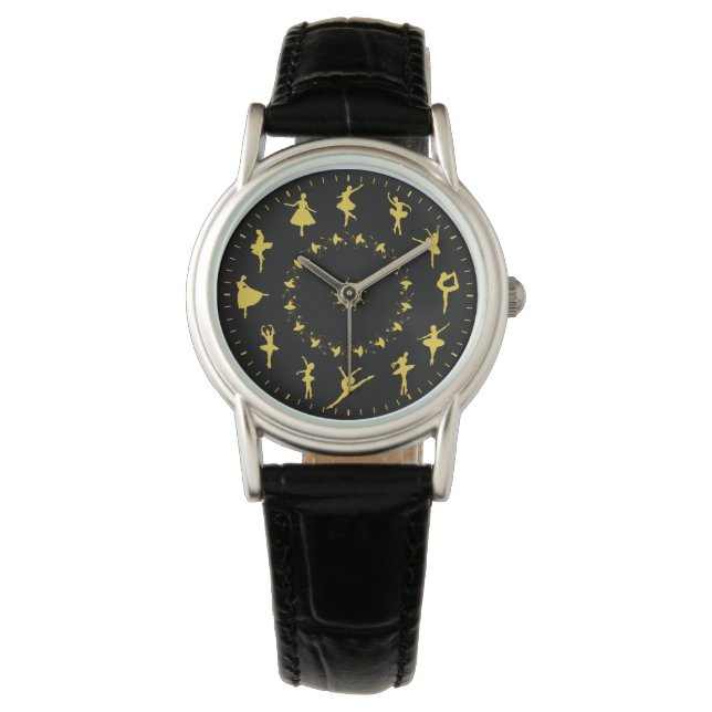 Unique Gold Ballerina Silhouettes Themed Watch (Front)