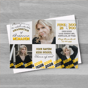 Unique Gold & Black Graduation 3 Photo Frosted  Acrylic Invitations