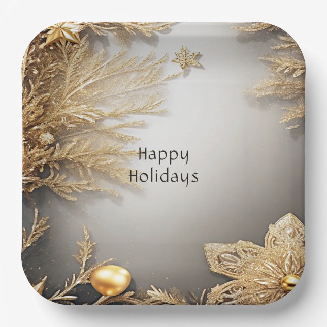 Unique Gold Decorative Holiday Paper Plate (Front)