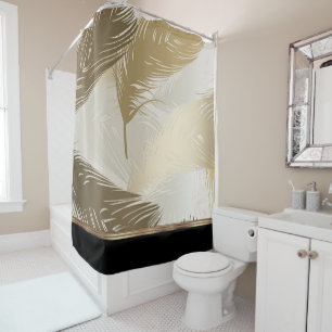 Unique Gold Feather Pattern Shower Curtain