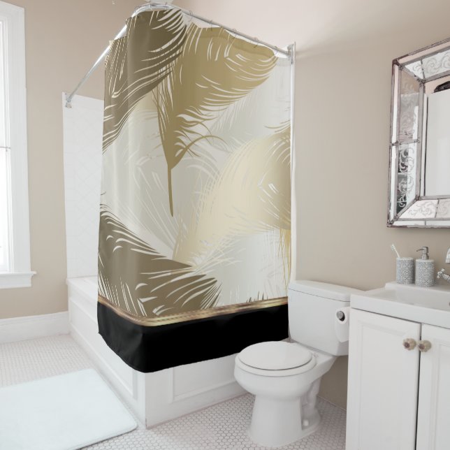 Unique Gold Feather Pattern Shower Curtain (In Situ)