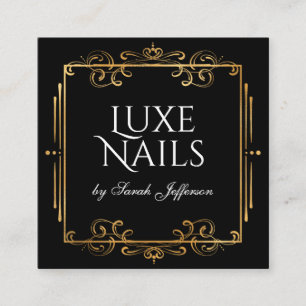 Unique Gold Foil Flourish Swirls Luxurious Black Square Business Card