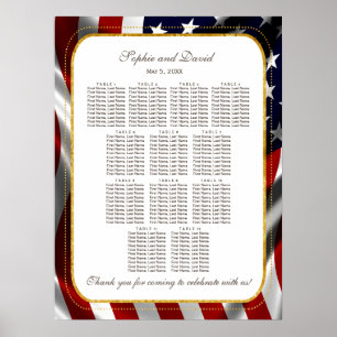 Unique Gold Foil USA Flag Wedding Seating Chart