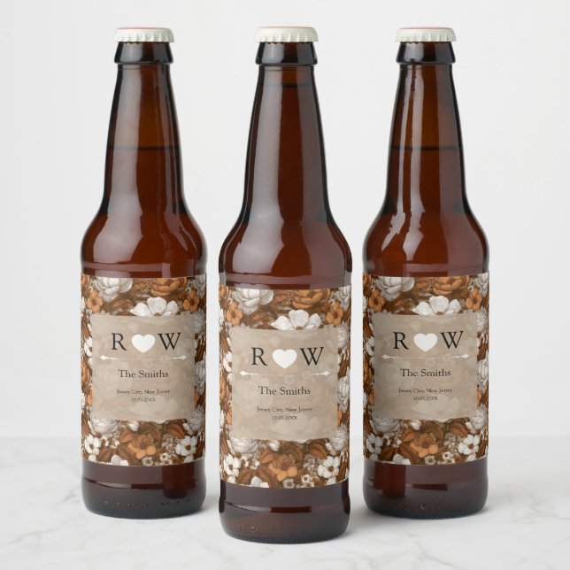 Unique Gold Gardenias Charm Rustic Wedding Beer Bottle Label (Bottles)