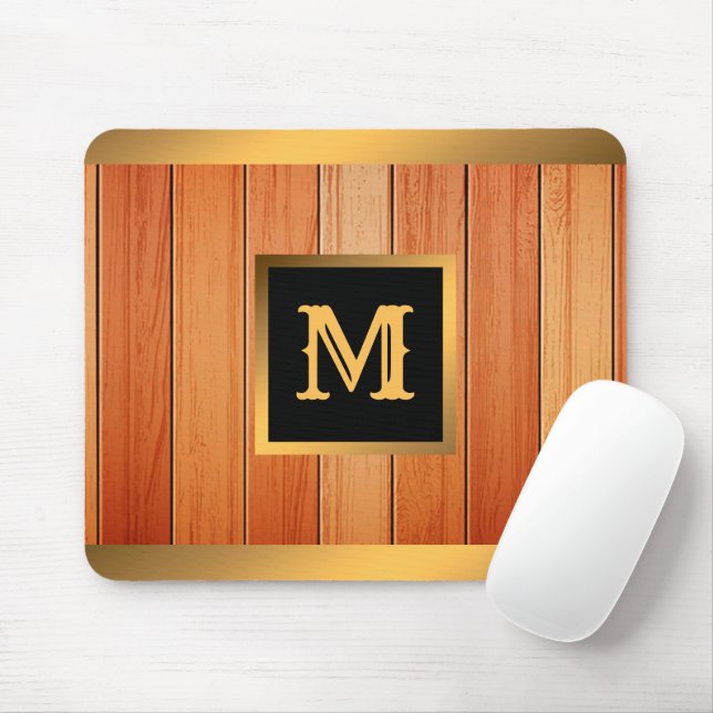 Unique Gold Luxury Wood Monogrammed Mouse Mat (With Mouse)