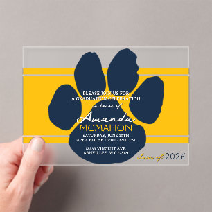 Unique Gold & Navy Graduation Pawprint Elegant Acrylic Invitations