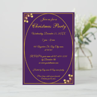 Unique Gold Purple Christmas Party Merry & Bright  Invitation