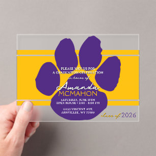 Unique Gold & Purple Graduation Pawprint Elegant Acrylic Invitations
