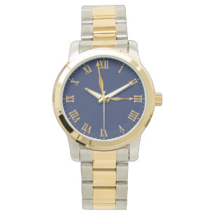 Unique Gold Roman Numeral on Blue Background       Watch