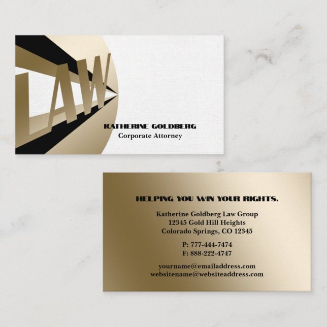 Unique Gold & White Attorney at Law Business Card (Front/Back)