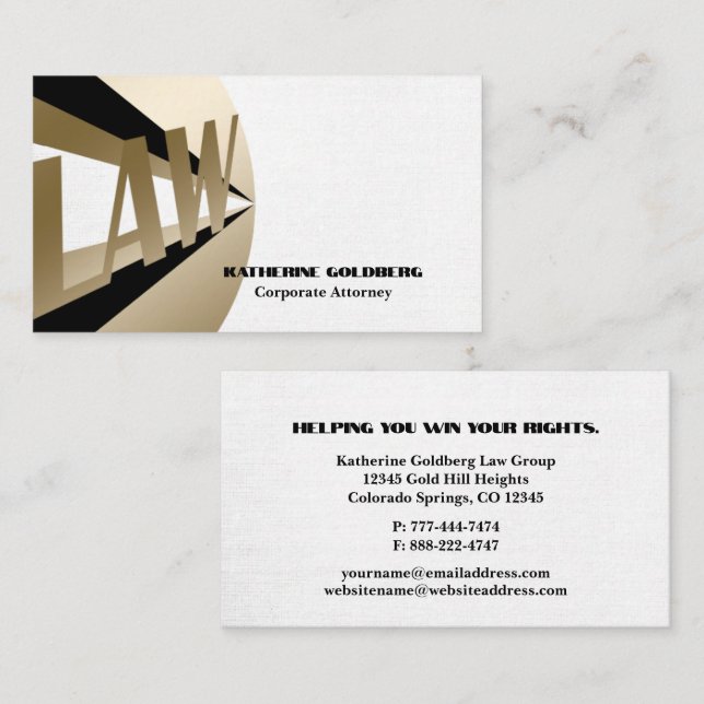 Unique Gold & White Attorney at Law Business Card (Front/Back)