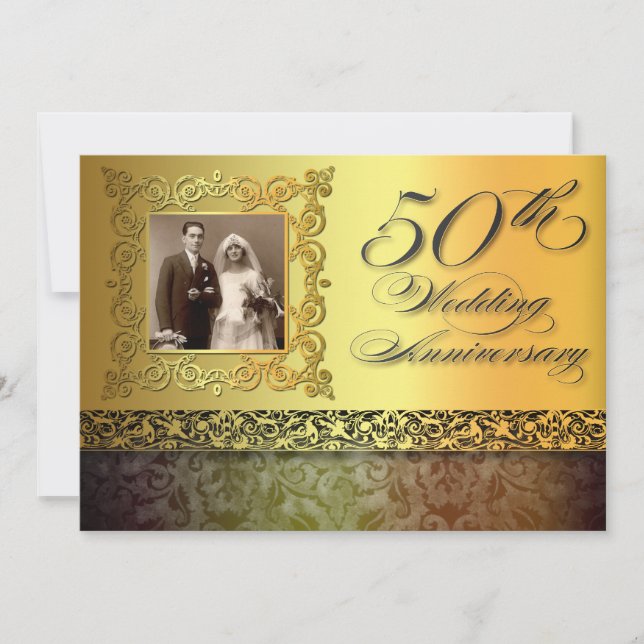unique golden 50 anniversary photo invitations (Front)