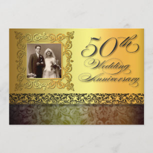 unique golden 50 anniversary photo invitations