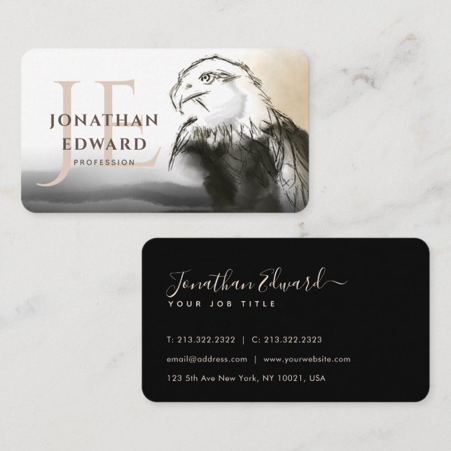 Unique Golden American Bald Eagle Monogram Business Card (Front/Back)