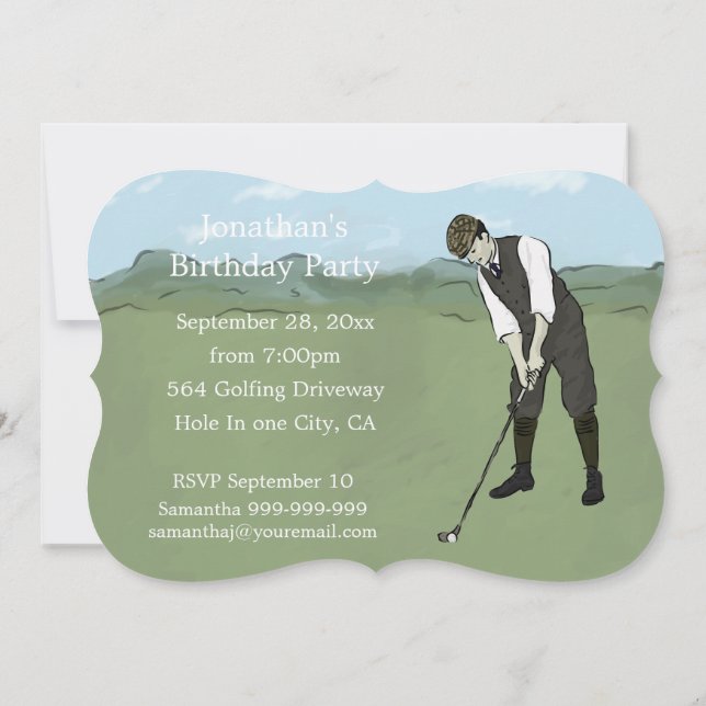 Unique Golf Art Birthday Party invitations (Back)