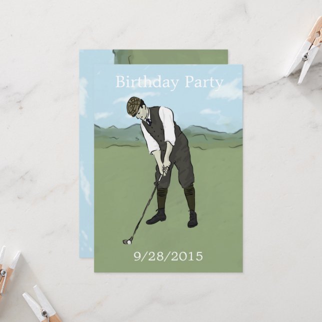 Unique Golf Art Birthday Party invitations (Front/Back In Situ)