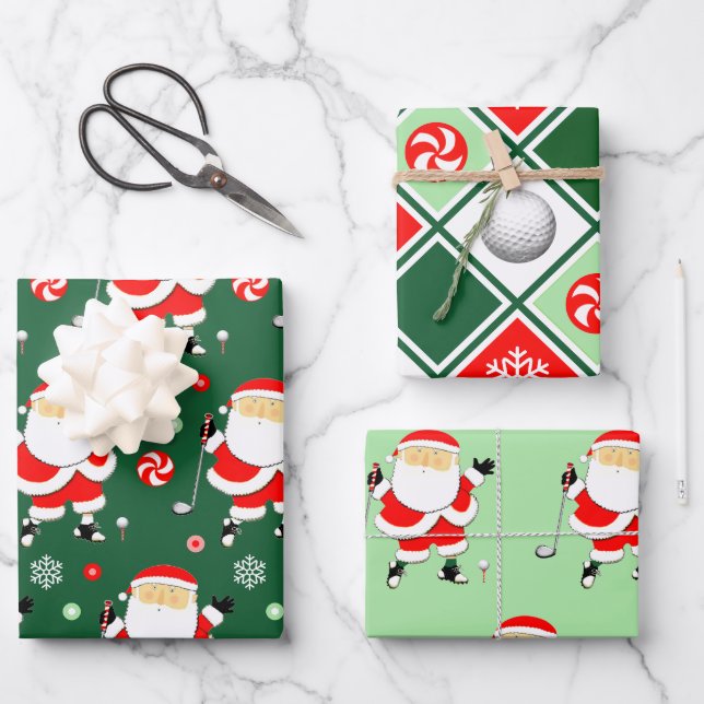 Unique Golf Christmas Holiday Wrapping Paper Sheet (Front)