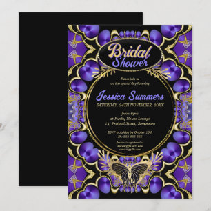 Unique Gothic Glam Purple Gold Bridal Shower Invitation