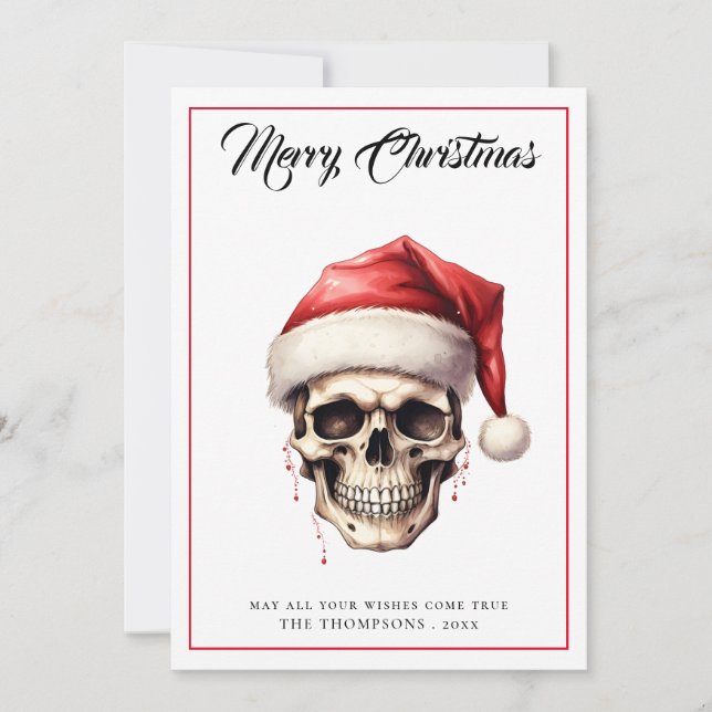 Unique Gothic Skull Christmas Holiday Card (Front)