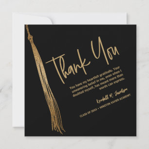 Unique Graduation Black Gold Tassel Grad photo Thank You Card