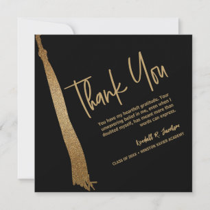 Unique Graduation Black Gold Tassel  Thank You Card