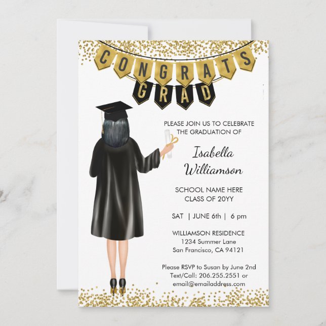  Unique Graduation Invitation Black Hair (Front)