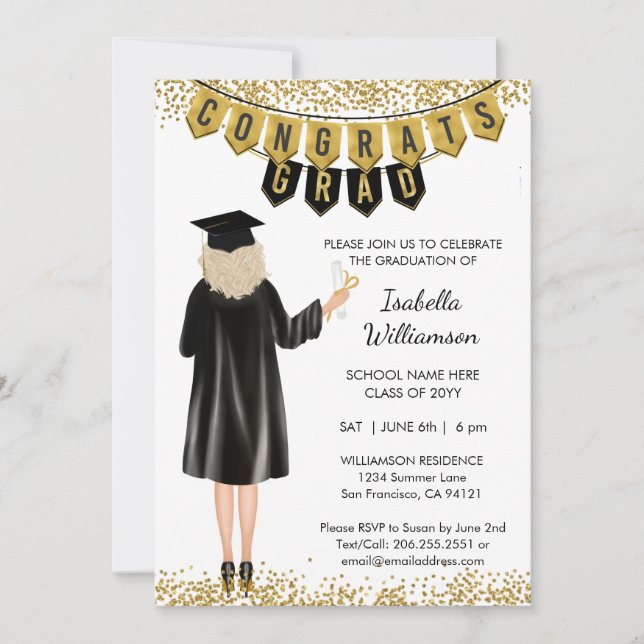  Unique Graduation Invitation Blonde Hair (Front)
