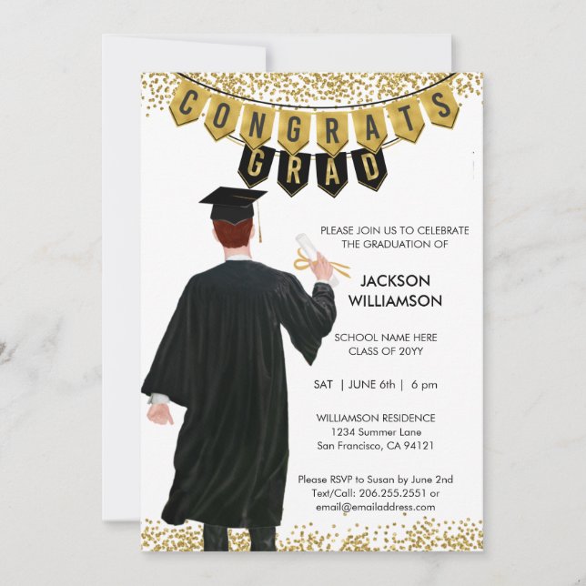  Unique Graduation Invitation Male Red Hair (Front)