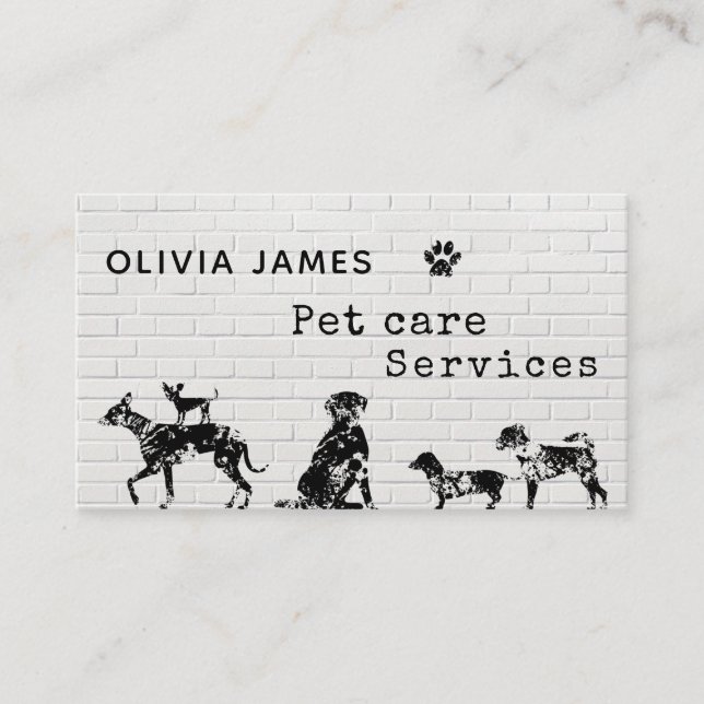 Unique graffiti art style white dog pet care business card (Front)