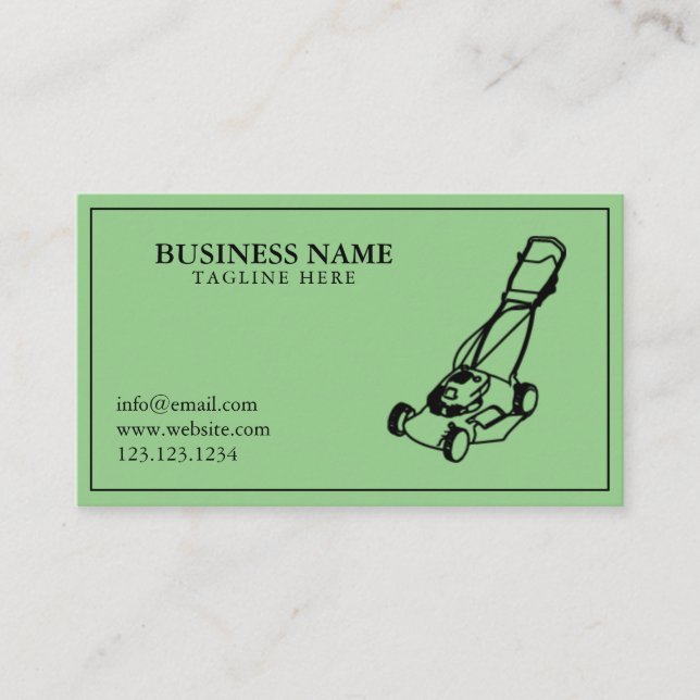 Unique Green and Black Lawnmower Lawn Service Business Card (Front)