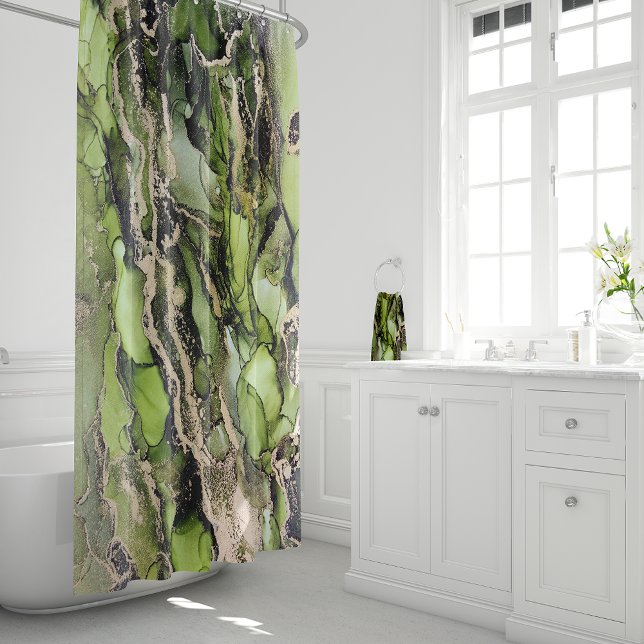 Unique Green Black Gold Abstract Shower Curtain (Creator Uploaded)