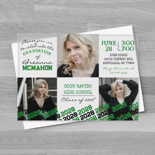 Unique Green & Black Graduation 3 Photo Frosted  Acrylic Invitations