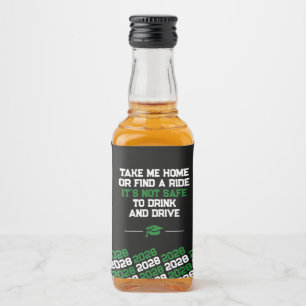 Unique Green & Black Graduation Mini Liquor Bottle Label