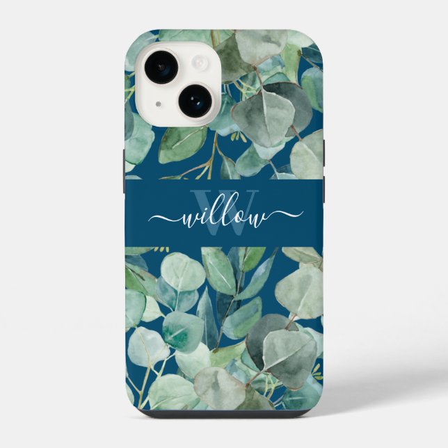 Unique Green Botanical Name Calligraphy Monogram iPhone Case (Back)