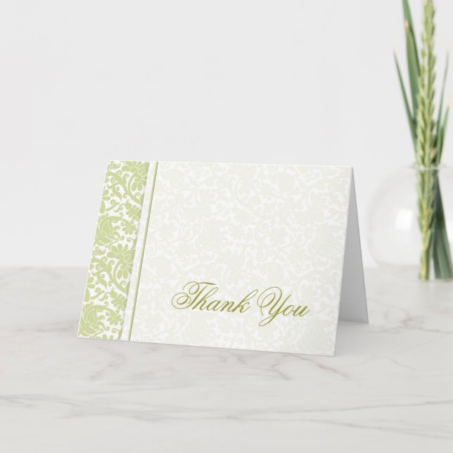 Unique Green Damask Thank You Cards (Front)