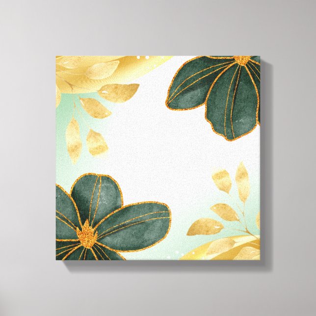 Unique Green Floral Wall Art with Gold Accents (Front)