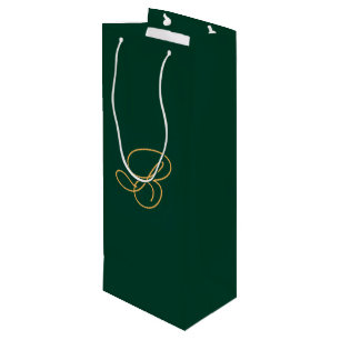 Unique Green & Gold Monogram Script Name  Wine Gift Bag