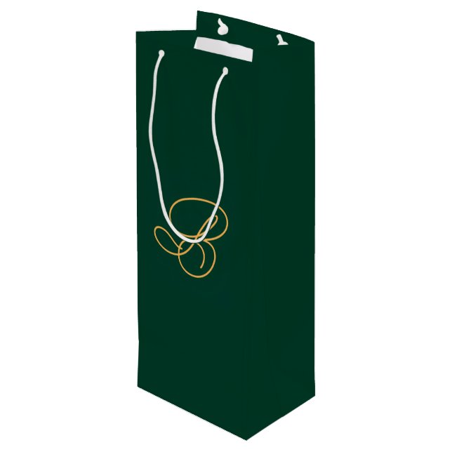 Unique Green & Gold Monogram Script Name  Wine Gift Bag (Back Angled)