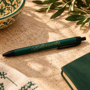Unique Green & Gold Typography Business Name Black Ink Pen