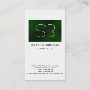 Unique Green Modern Monogram White Business Card