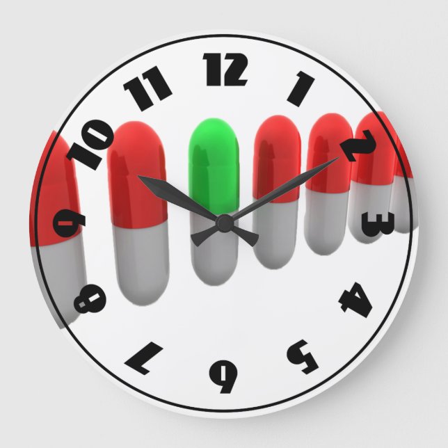 Unique Green Pill Among Red Capsules  Large Clock (Front)