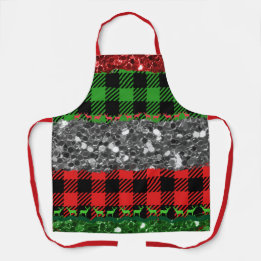 Unique Green Red Plaid Pattern Christmas Apron