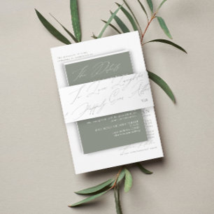 Unique Green Sage Love Laughter Monogram Wedding Invitation Belly Band