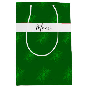 Unique Green Snowflake Medium Gift Bag