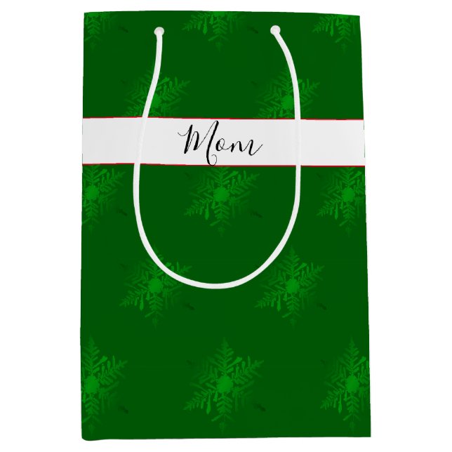 Unique Green Snowflake Medium Gift Bag (Front)