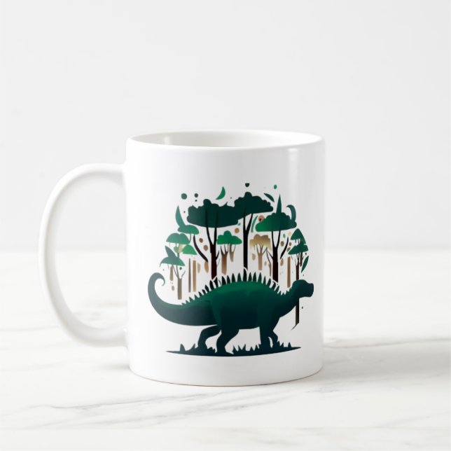 Unique Green Stegosaurus Dinosaur Forest Coffee Mug (Left)